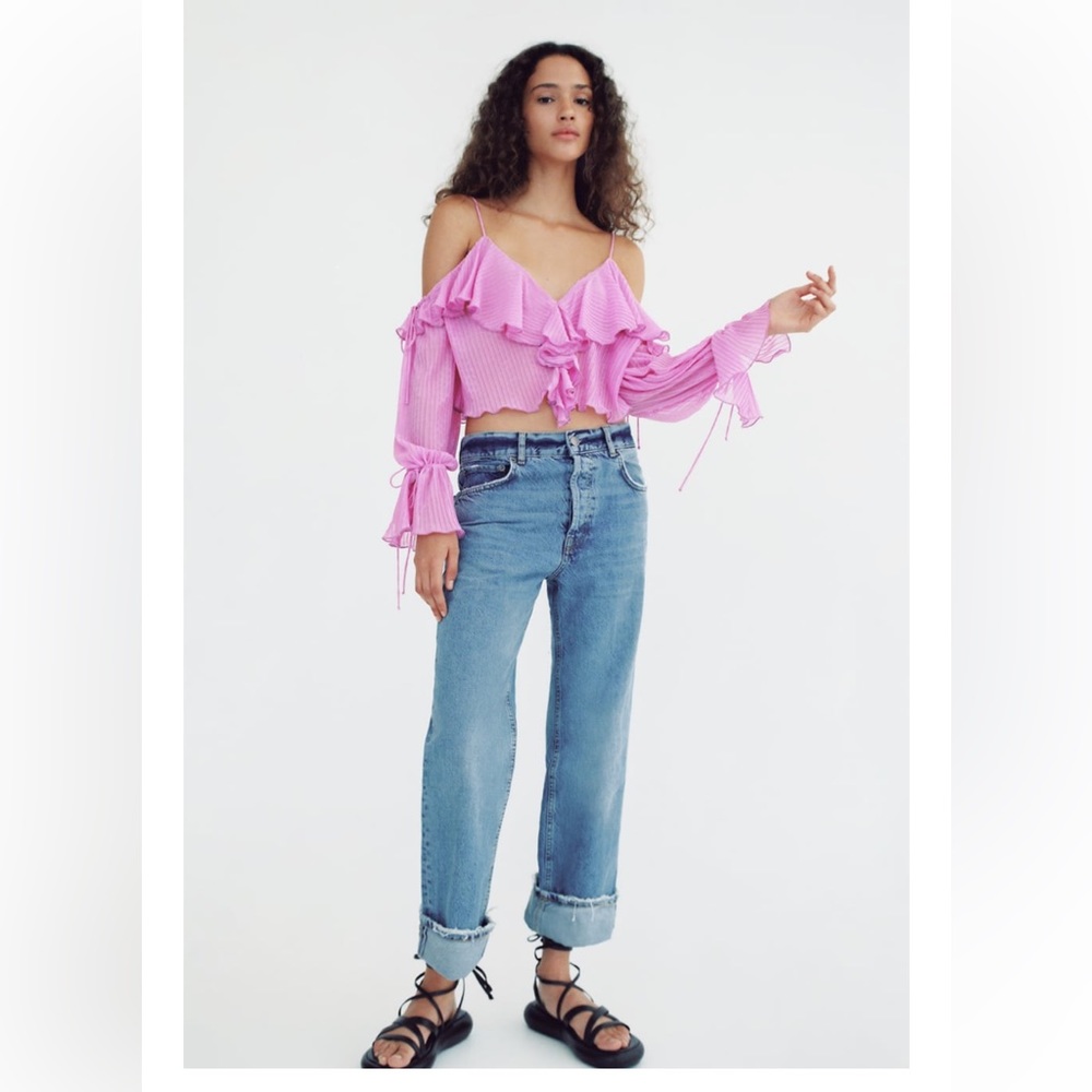 ZARA pink ruffled pleated top size medium